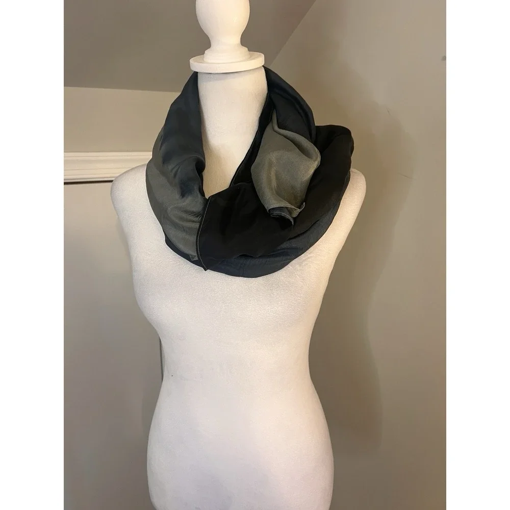 Eileen Fisher Black Gray Blue Silk Scarf